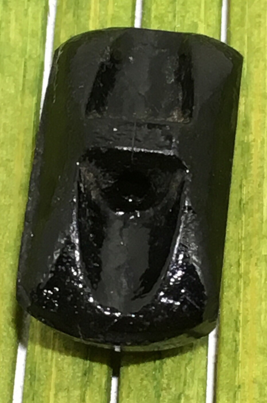 Antique Black Glass Button Arched Rectangle Gold Foil Embedded Tunnel Shank 3/4″