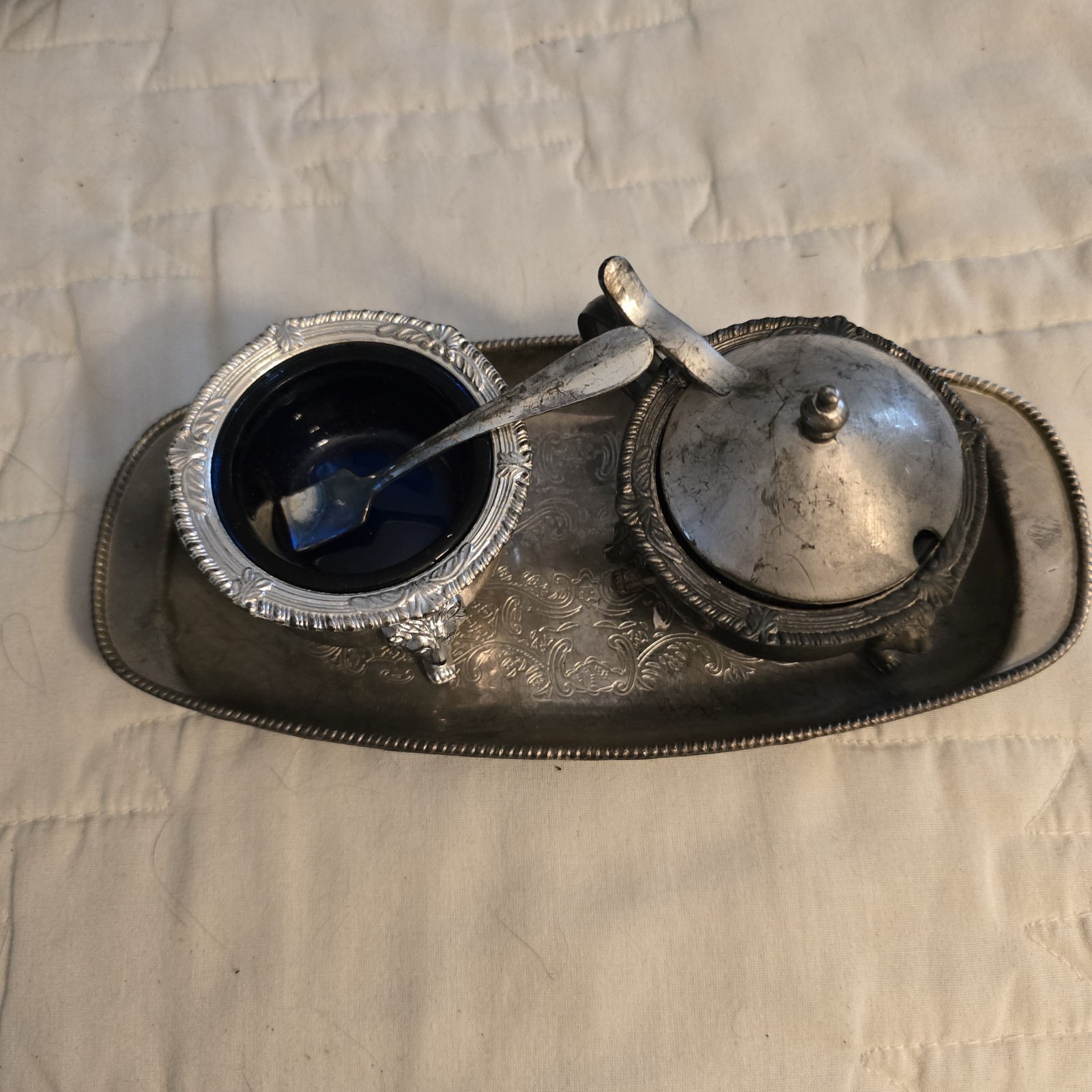 Vintage German Silver Plated Jam Condiment Server Set And Trays
