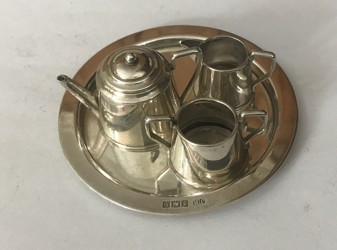 Vintage Hallmarked HM Sterling Silver 925 Tea Set Miniature Mini Dolls House