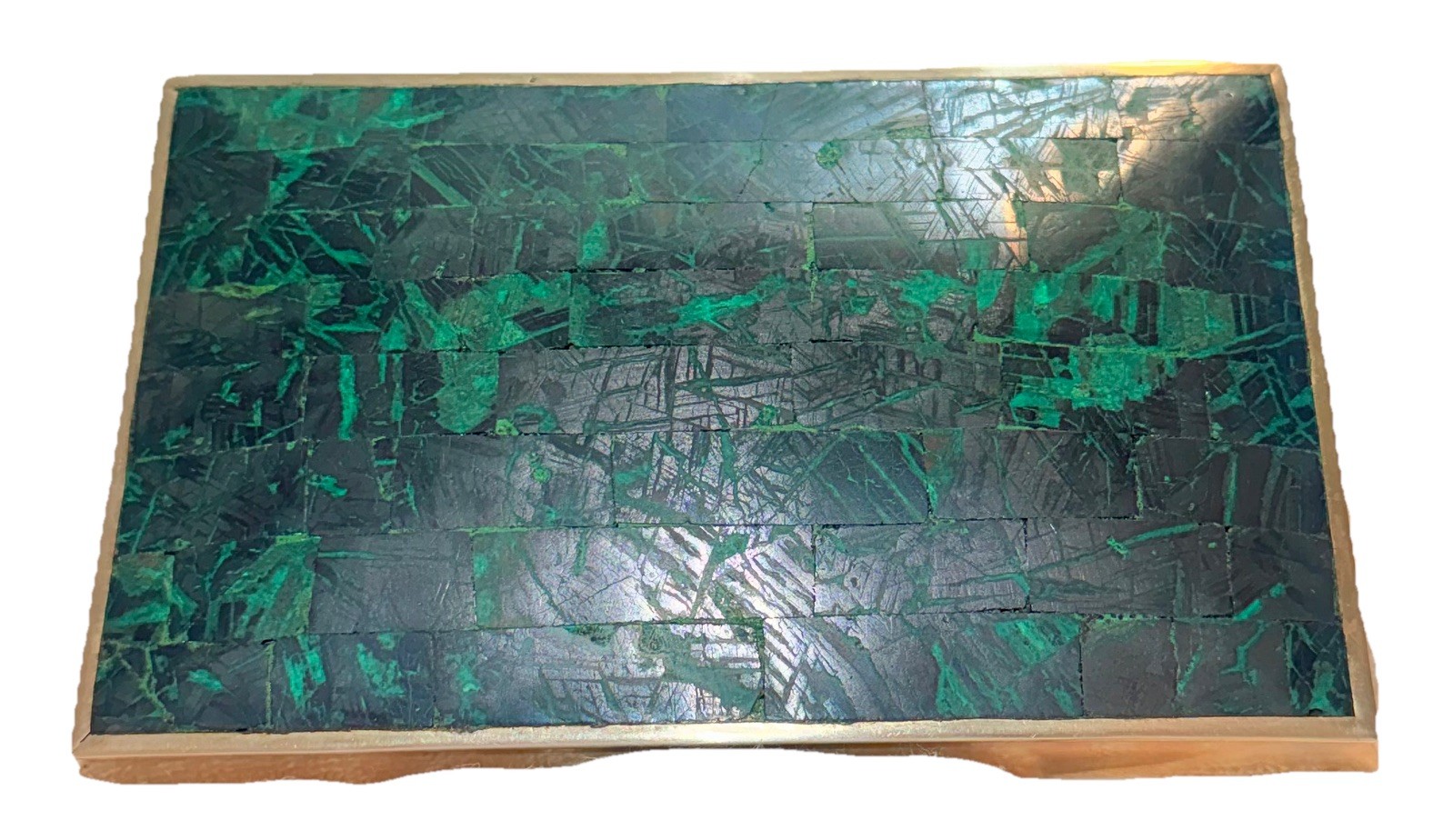 Los Castillo Turquoise,Lapis,Malachite Inlay Silver Plate Box 7.6″L 5.25″ W 2″ H