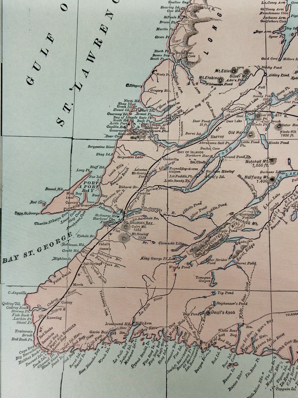 Antique Newfoundland Canada Map 1901 St Johns Mount Pearl Original 14” X 22”