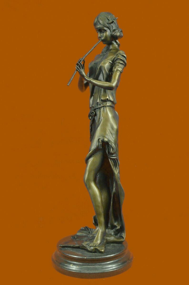 Huge Sale Bronze of a Nude Pan Playing Her Flutes Marble Base Best Art Gift Sale