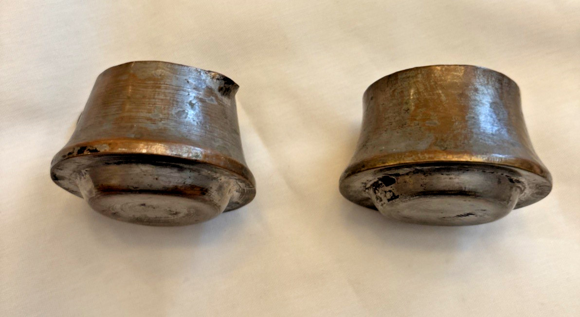 Chinese Hammered Stacking Silver Tone Cream & Sugar w/ Blue Enamel Interior