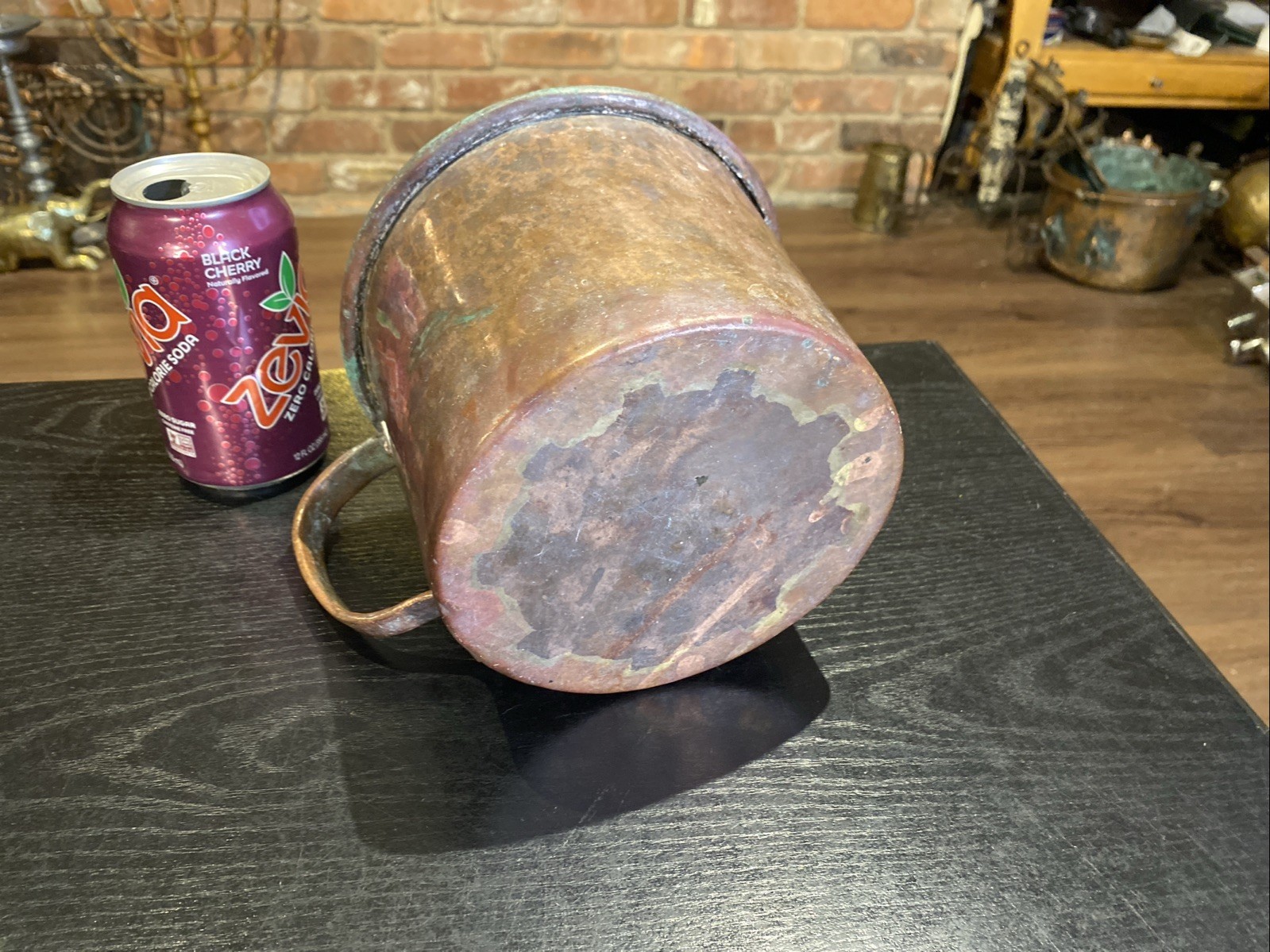 Antique Primitive Large Copper Cup Or Small Pot With Handle, Dovetail Seems