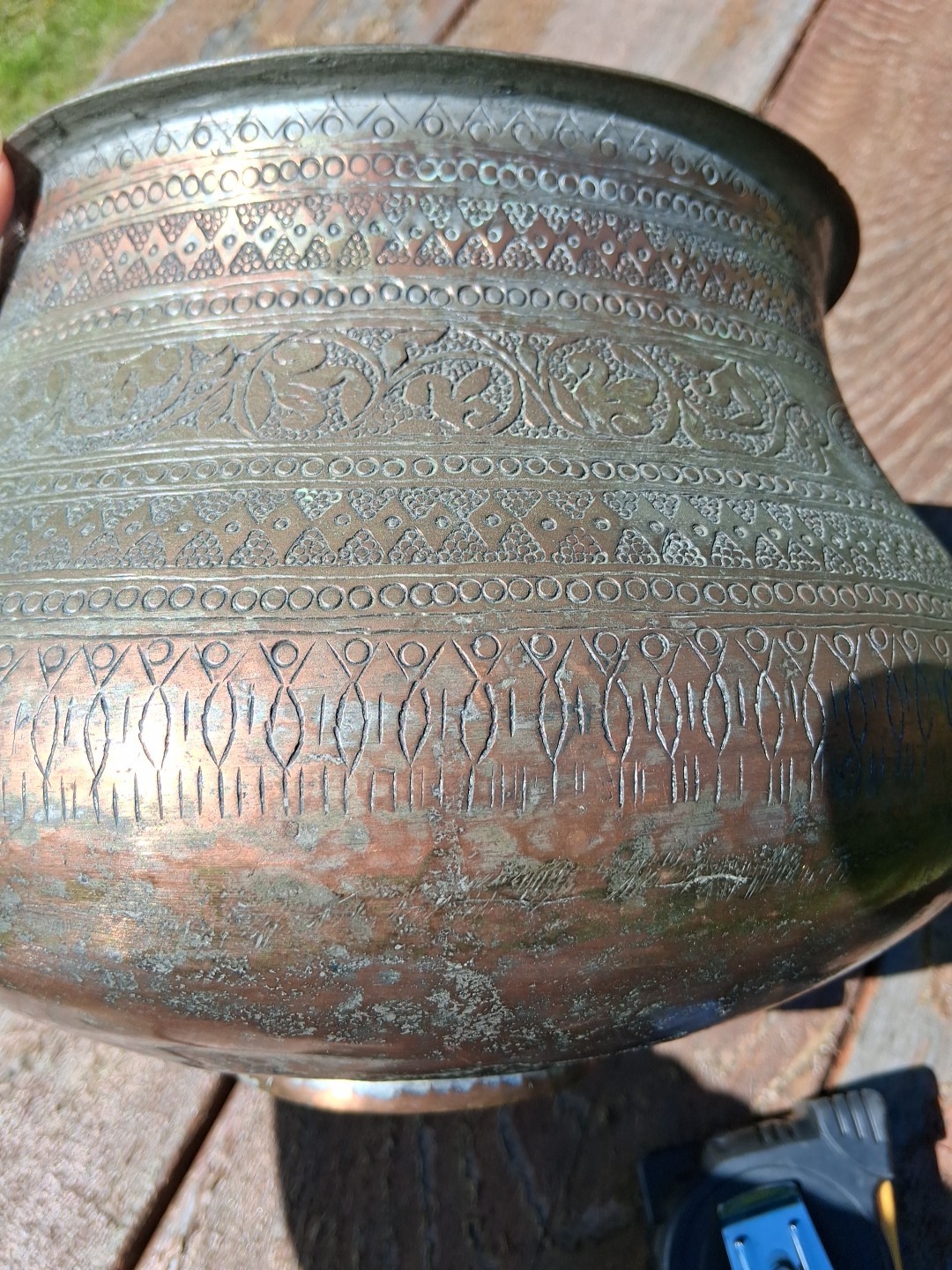 ANTIQUE LARGE MIDDLE EASTERN BRASS Copper POT PLANTER JARDINIERE