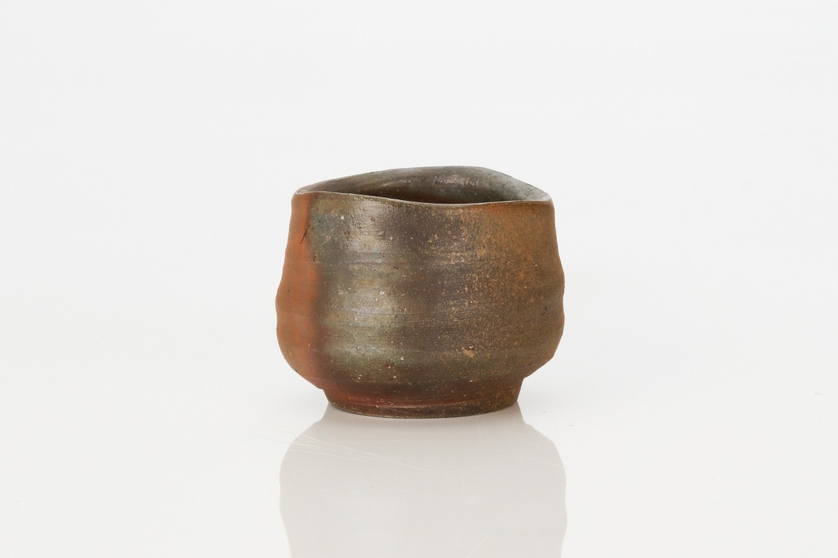 Authentic Rokuro Nakamura Bizen Ware Guinomi Sake Cup Tomobako Mint