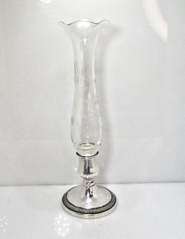 Vintage Fisher Crystal Etch Flower Ruffle Edge Sterling Weighted Bud Vase 1197