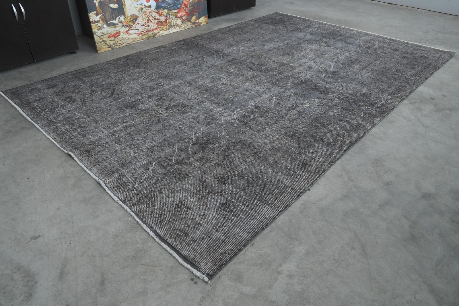 hand made neutral large vintage turkish rug 7×10 oversize oushak wool carpet,165
