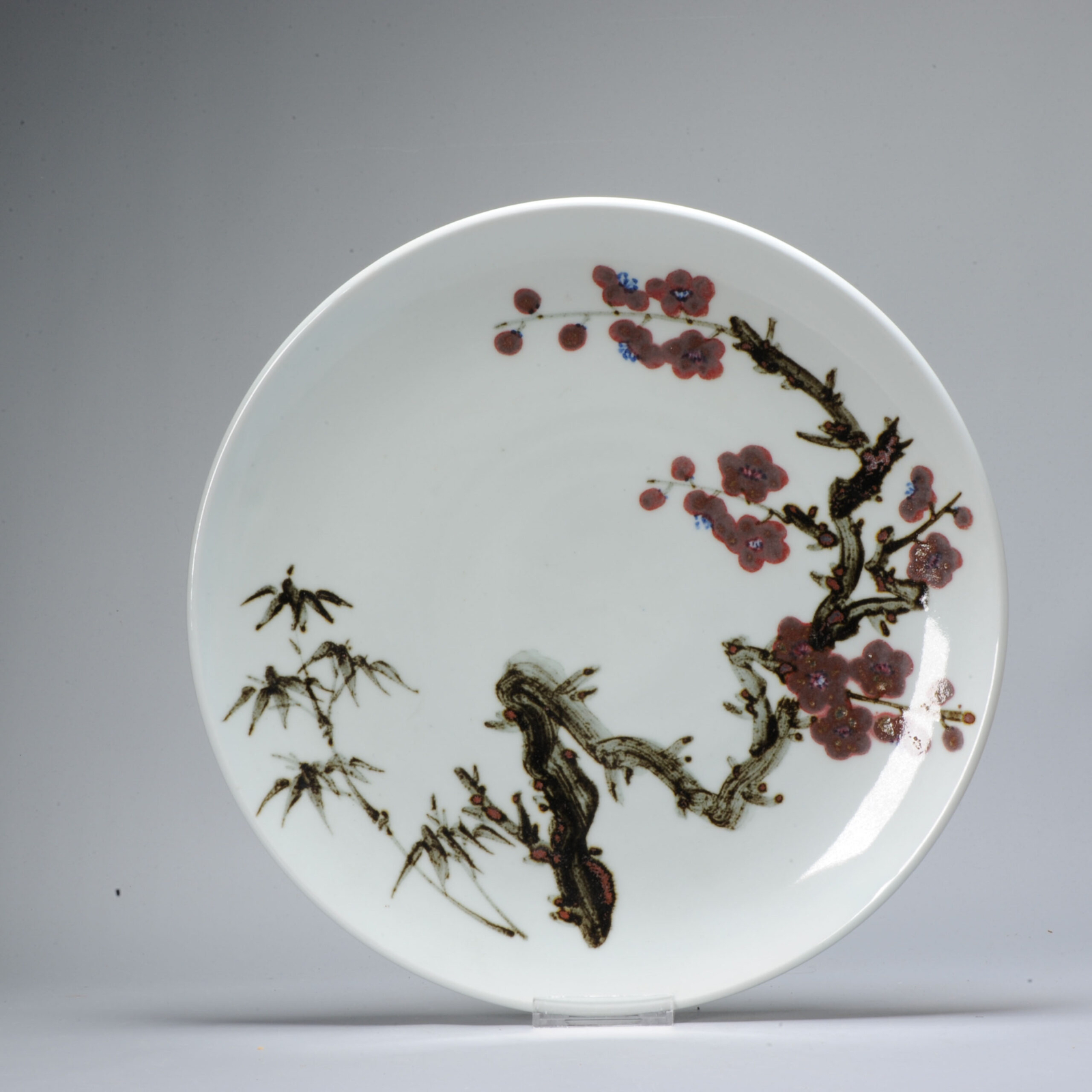 34.5 cm Fine Art 20th c Period Korean Porcelain Polychrome Plate Flowers