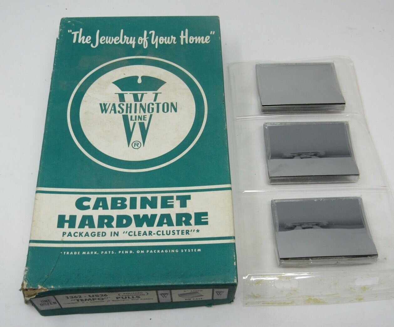 Mid Century Drawer Pulls Lot (3) Washington Line Chrome 3″ Die Cast NOS Art Deco