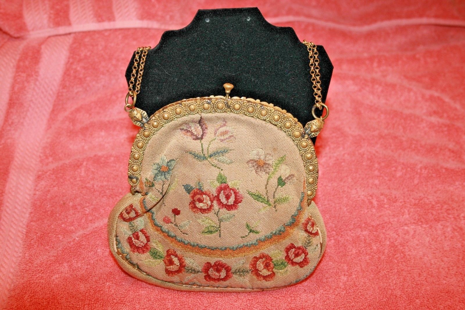 Antique Sphinx Head Embroidery Purse Hallmark H & S Star of David Made in France