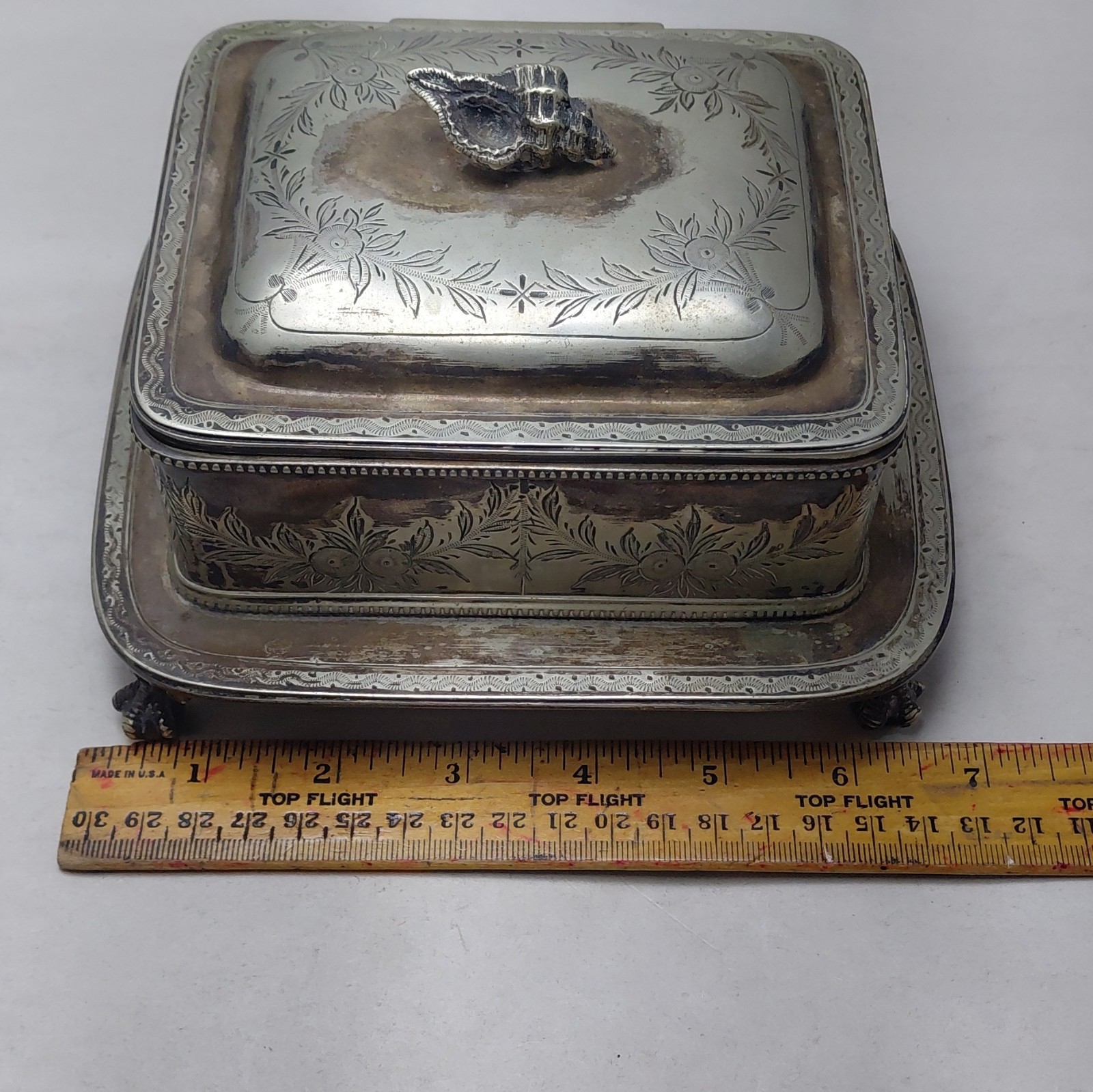 Hukin & Heath Silverplate Victorian Floral Art Nouveau Footed Dish w/ Lid