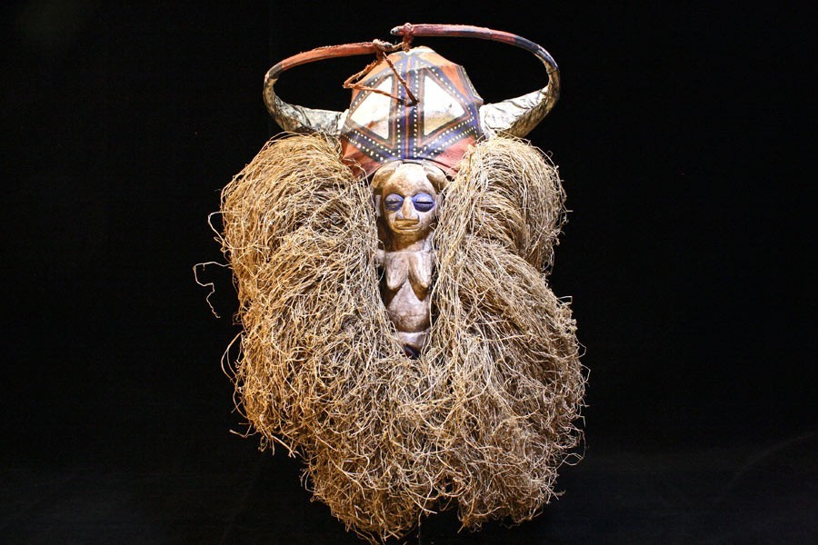 M1227 Mid-1900 Suku Horned Helmet Mask. Yaka Influence. DRC. Congo. Africa