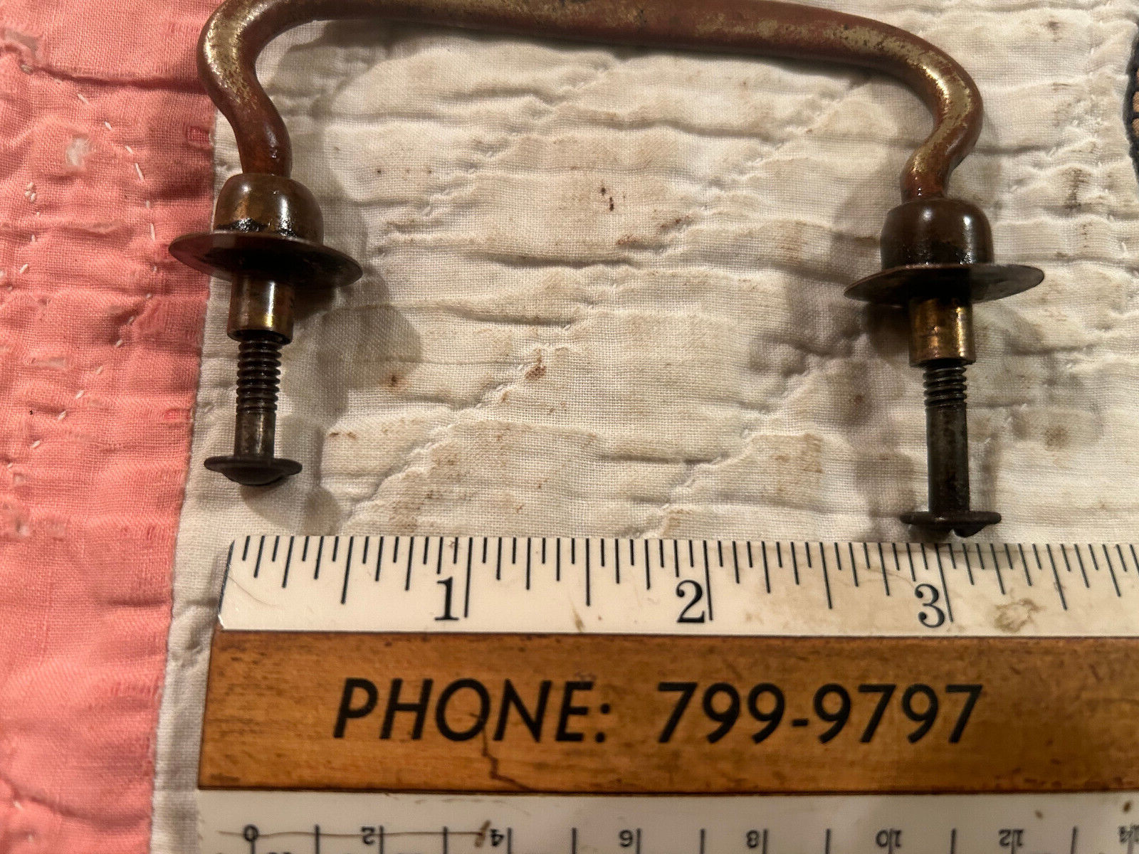 Pair Antique Brass Drawer Pulls, 3″ Mount, Lightly Cleaned, Free S/H