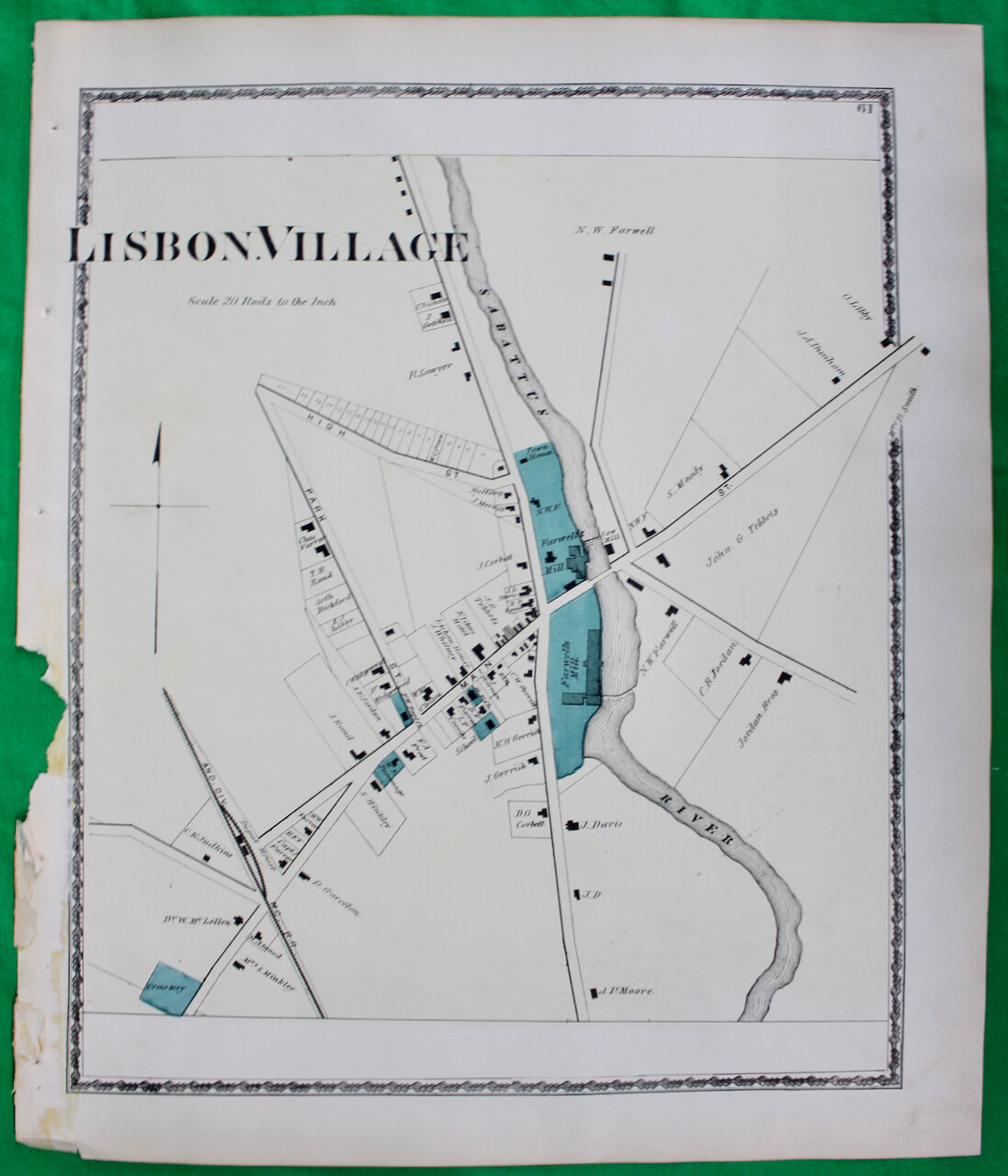 1873 Sanford Everts & Co. Maine Androscoggin County Lisbon Village Map