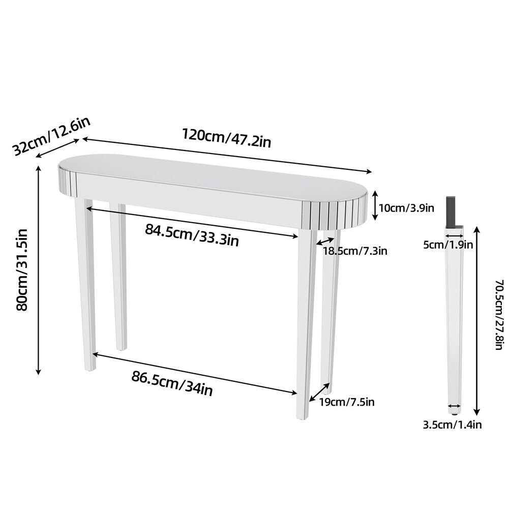 Silver Console Table Mirrored Sofa Table fr Entryway Living Room Office Cafe Bar