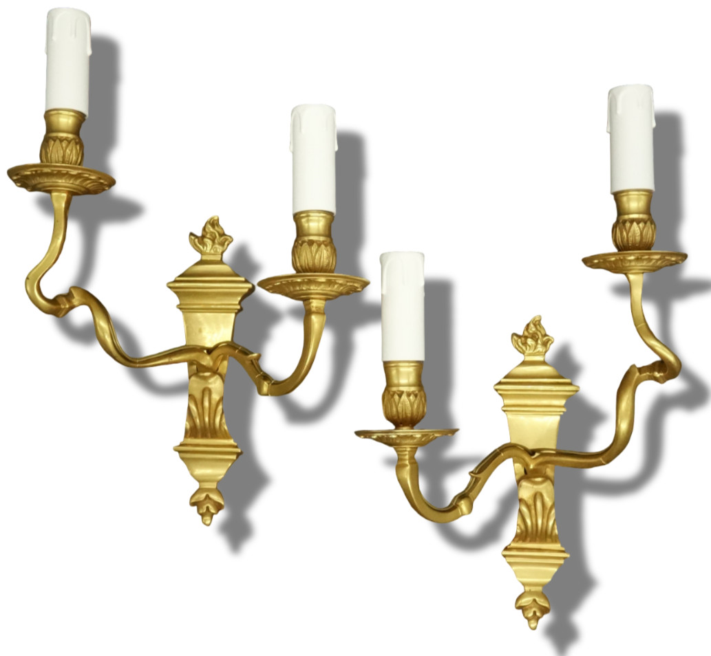 LARGE PAIR OF WALL SCONCES LOUIS XVI STYLE ERA 19TH-GILT BRONZE – FRENCH ANTIQUE