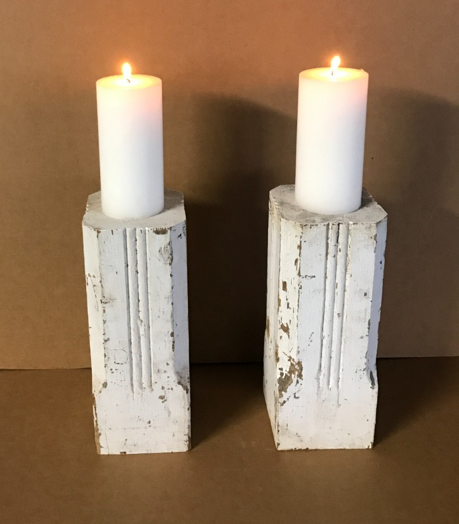 Pair 12″ Fluted Wood Shabby Chunky Chic Plant Candle Holder Stands VTG 279-26B