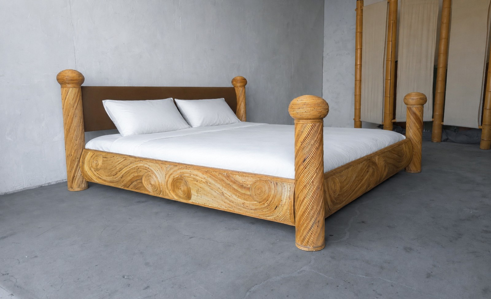 Coastal Reeded Bamboo Wicker Rattan Bed – King Size