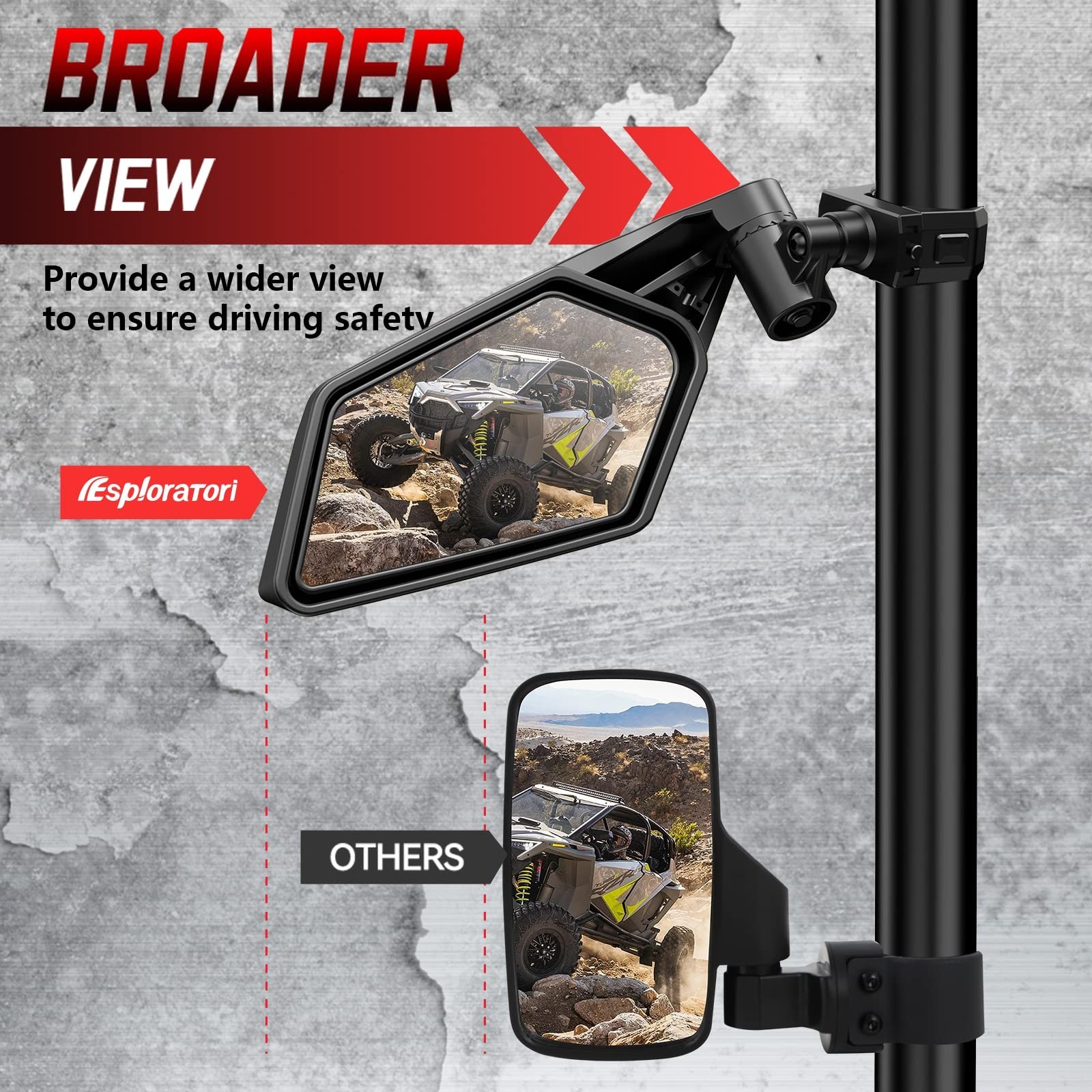 UTV Side Mirrors for 1.5″-2″ Roll Bar SXS RZR Side Mirrors with Adjustable Mi…