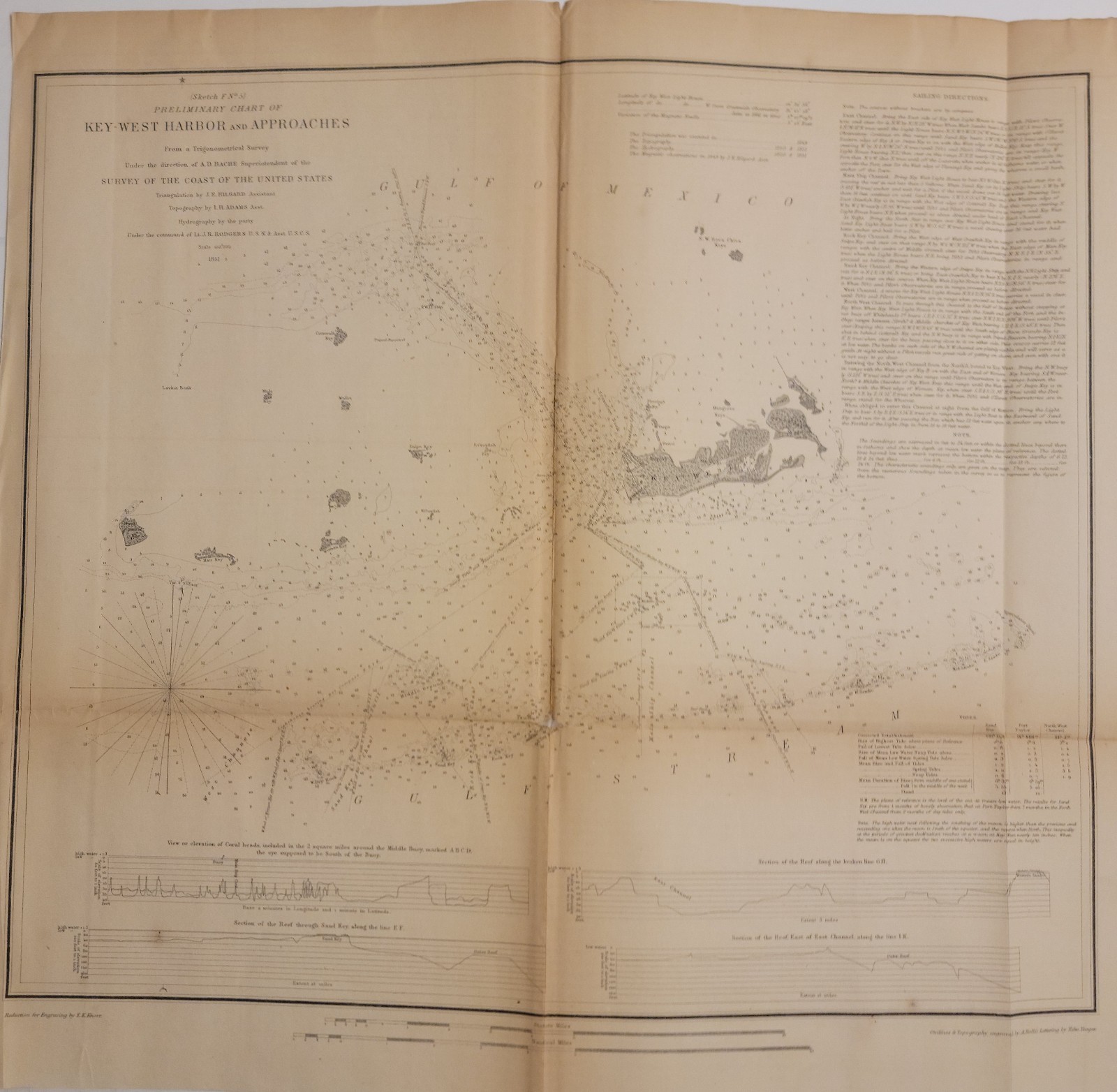 1851 B&W US Coast Survey maps/charts Sketch F No 5 Key West Harbor Florida Bache