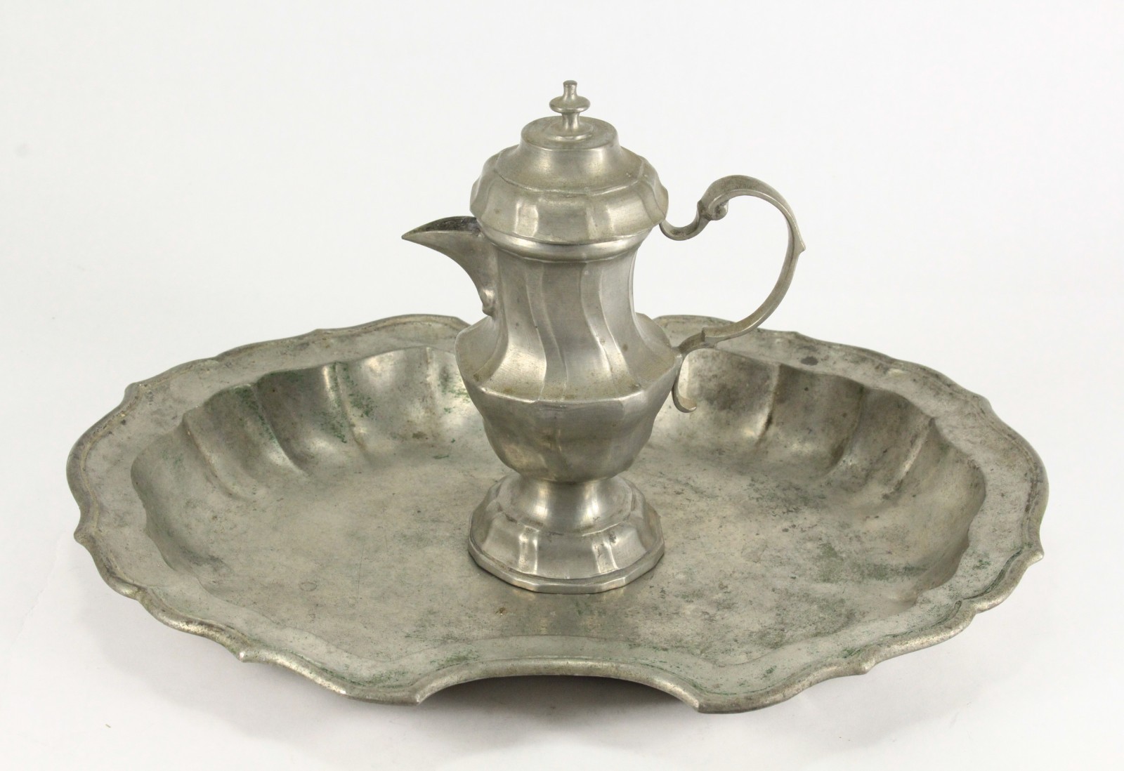 = 1700’s Baroque Pewter Barber Shaving Bowl & Pitcher Set, Germany or Austria