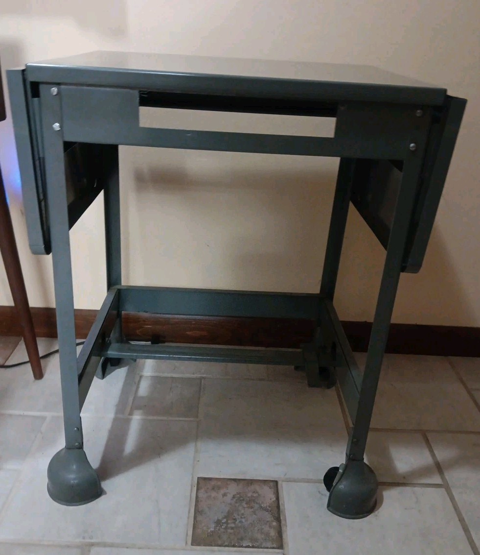 Vintage Typewriter Table Stand Industrial Metal Two Drop Leaves – Sewing Table