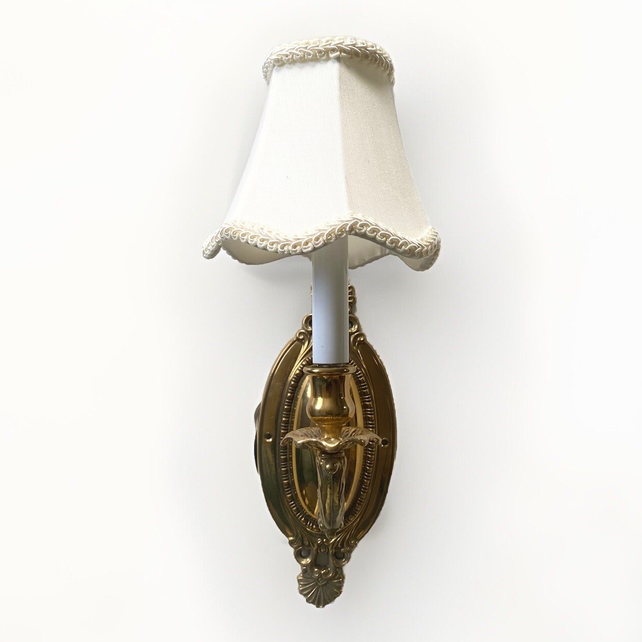 Antique Vintage Solid Brass Wall Sconce Light 1920s Restored Rewired w Shade