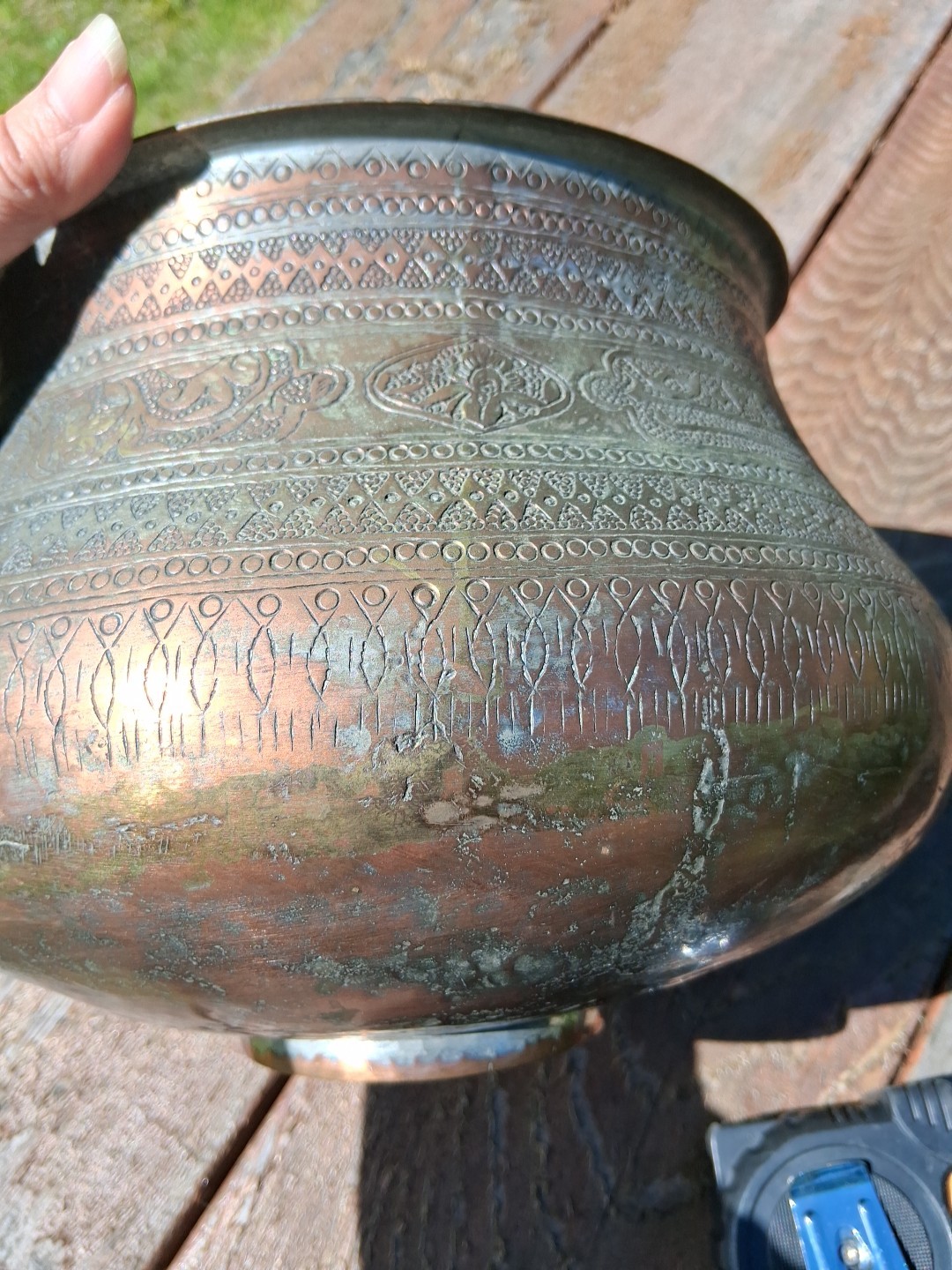 ANTIQUE LARGE MIDDLE EASTERN BRASS Copper POT PLANTER JARDINIERE