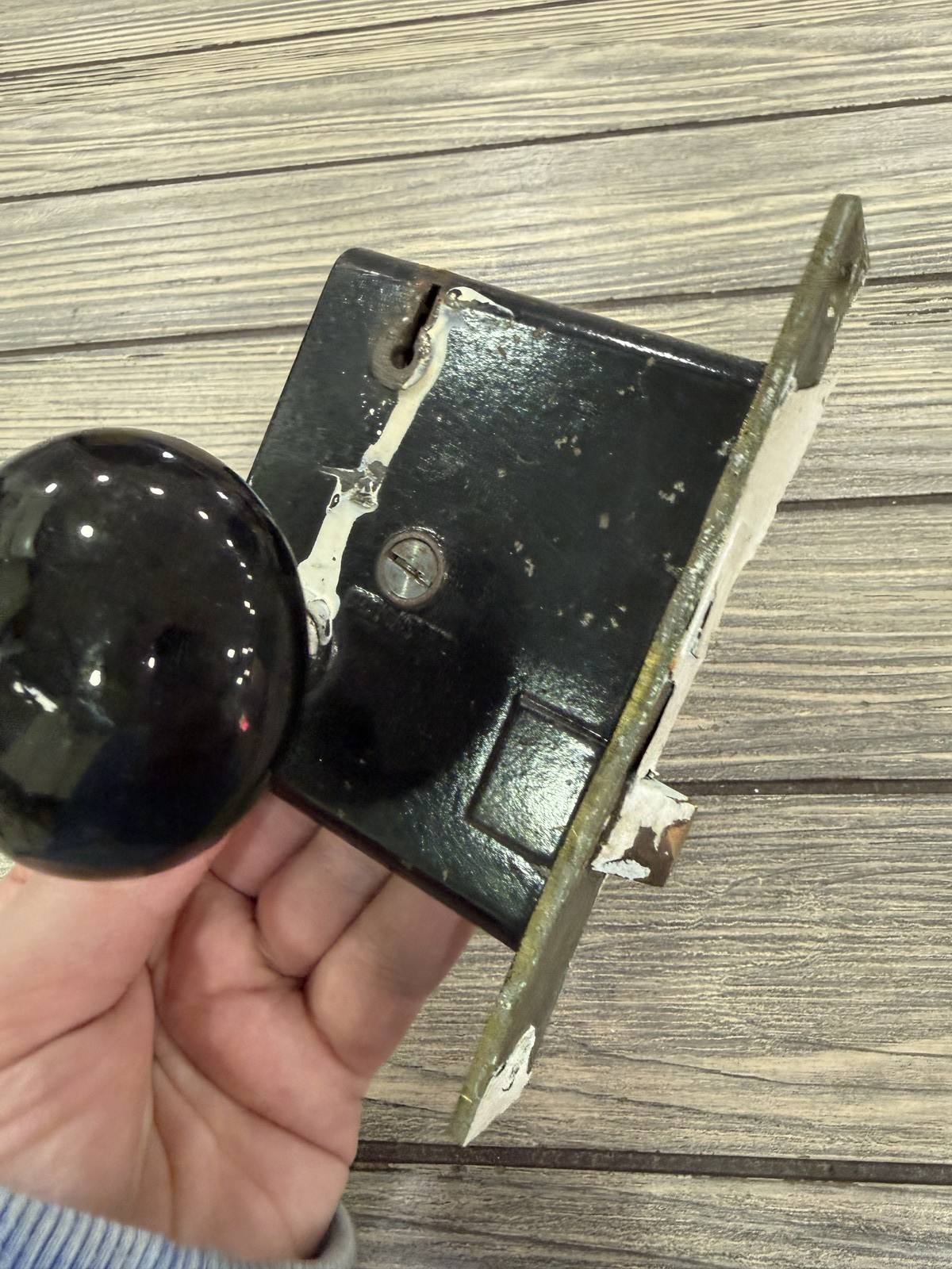 Antique Black Porcelain Door Knobs & Mortise Lock Set Hardware Salvage
