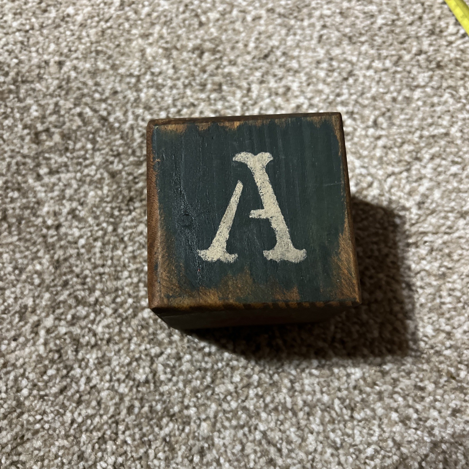 Antique Primitive Wood Toy Block, 3.5 X 3.5, A,B,C,D Hearts