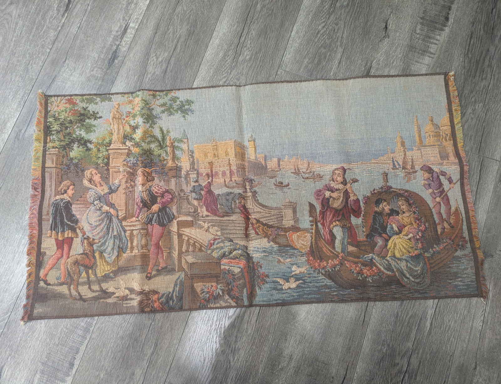 Vintage Belgian Woven Tapestry Venice Canal Gondola Scene Made in Belgium 36×36