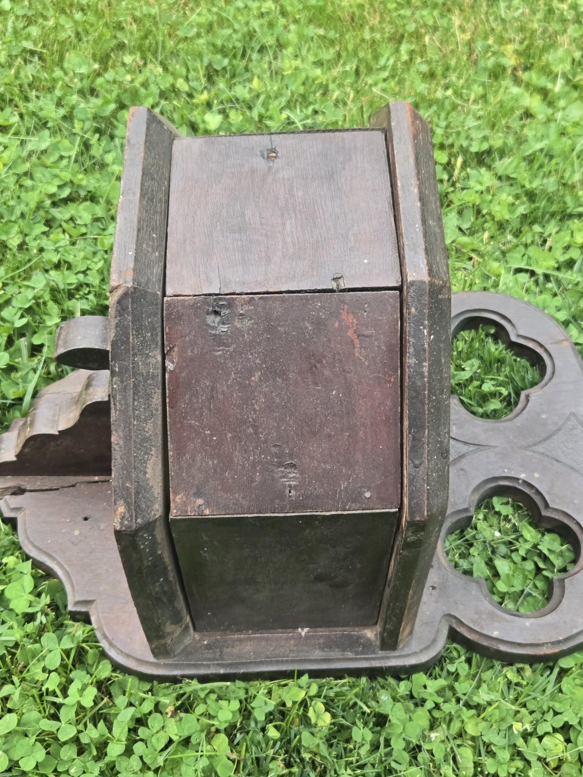 Antique Victorian Gothic Revival Oak Church Wall Element Holy Water Holder Rack