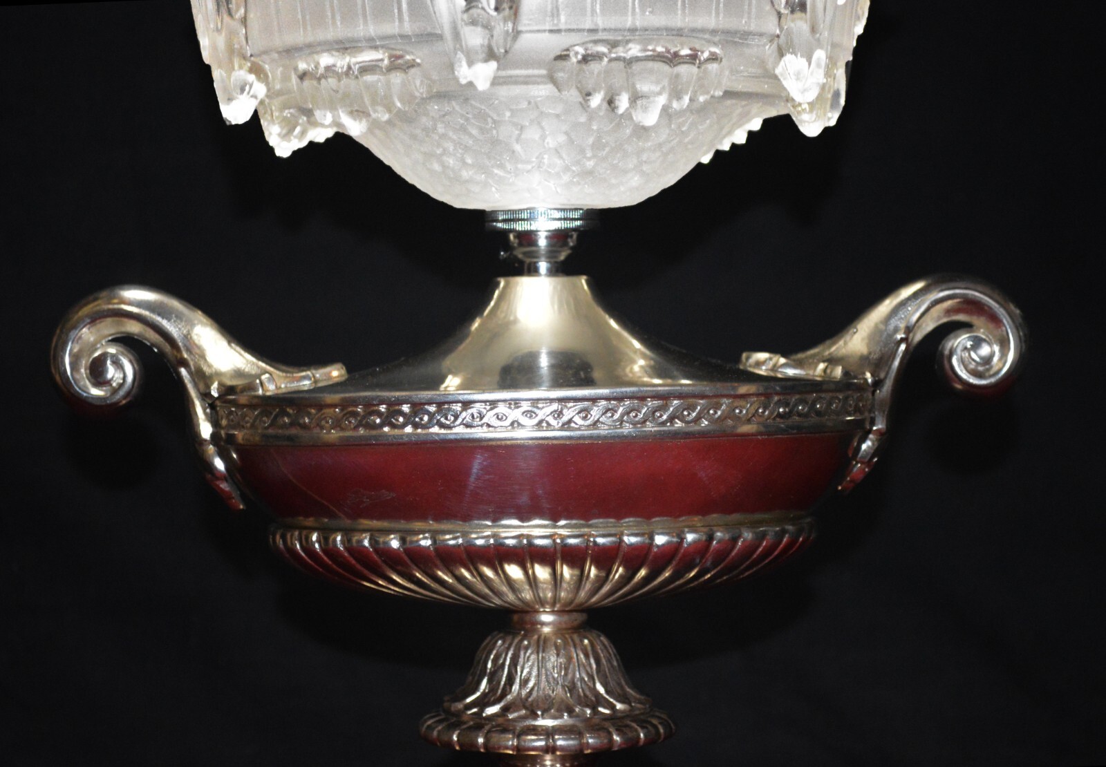 French Ezan Hand-Moulded Iridescent Shade & Aladdin Lamp Silver Plated 2-Handles