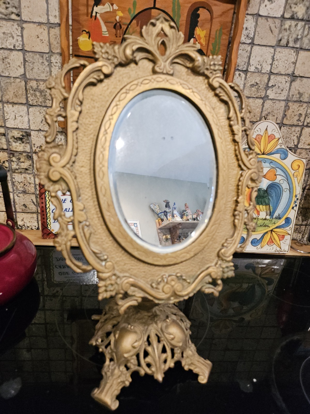Antique Victorian Brass Vanity Swivel Counter Top Dresser Mirror 195 1/2