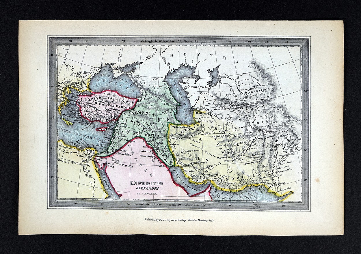1847 Archer Map Ancient Hellenistic Greece Alexander the Great Expedition East