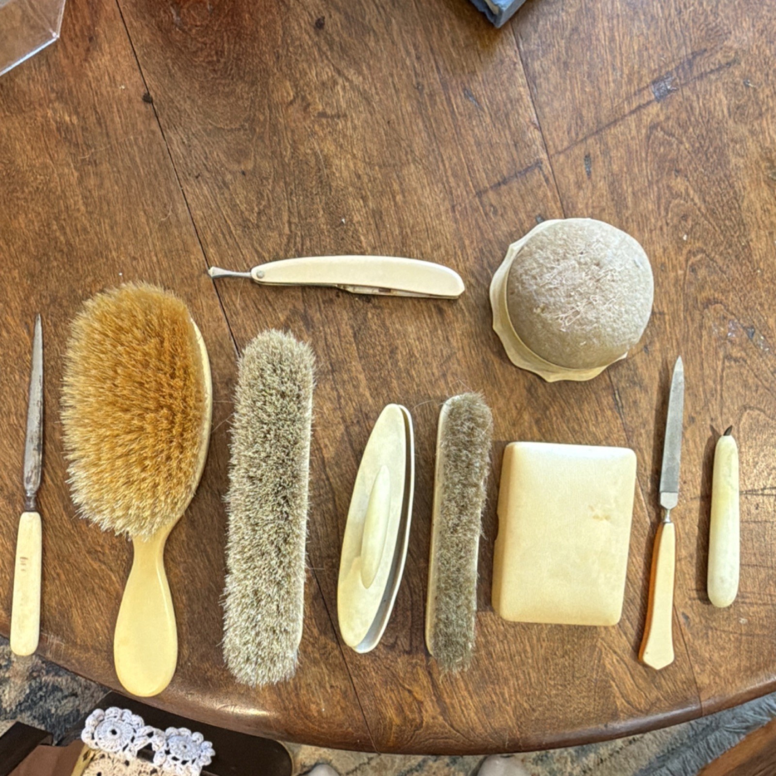 Antique 1915Patent Gentleman’sGrooming Set Celluloid Brush Nail File Button Hook