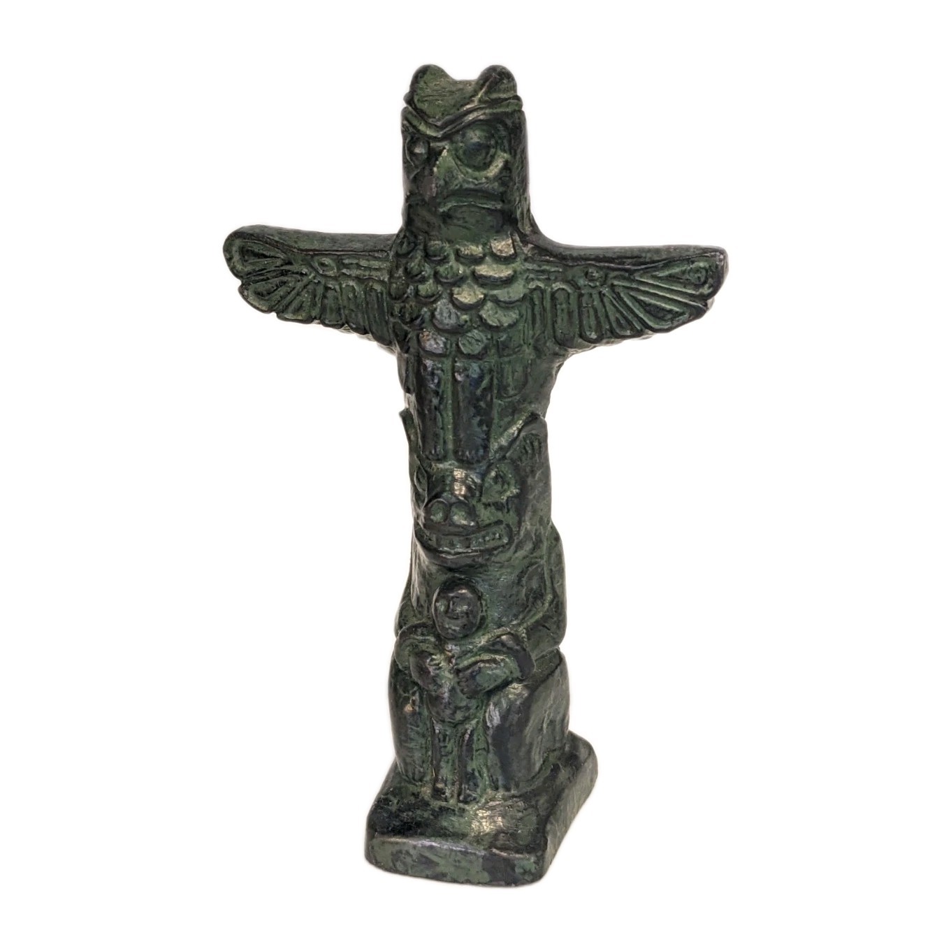 Vintage Greg Wolf Canadian Inuit Carved 4.5″ Totem Pole Green Figurine Joe Wolf