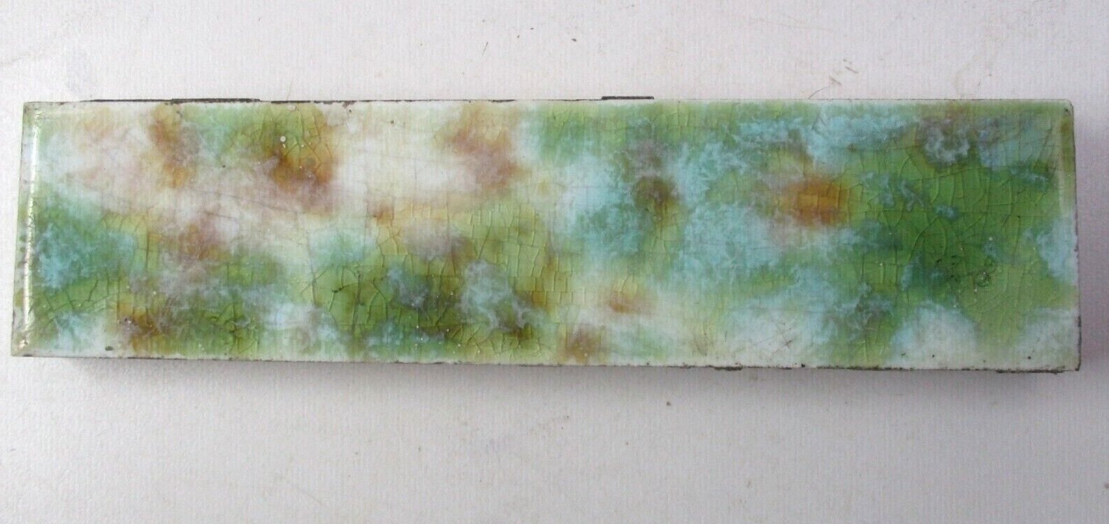 1 Tile Trent USA 1890s Fireplace 6″ Open Hearth Mantel Mottled Porcelain Antique
