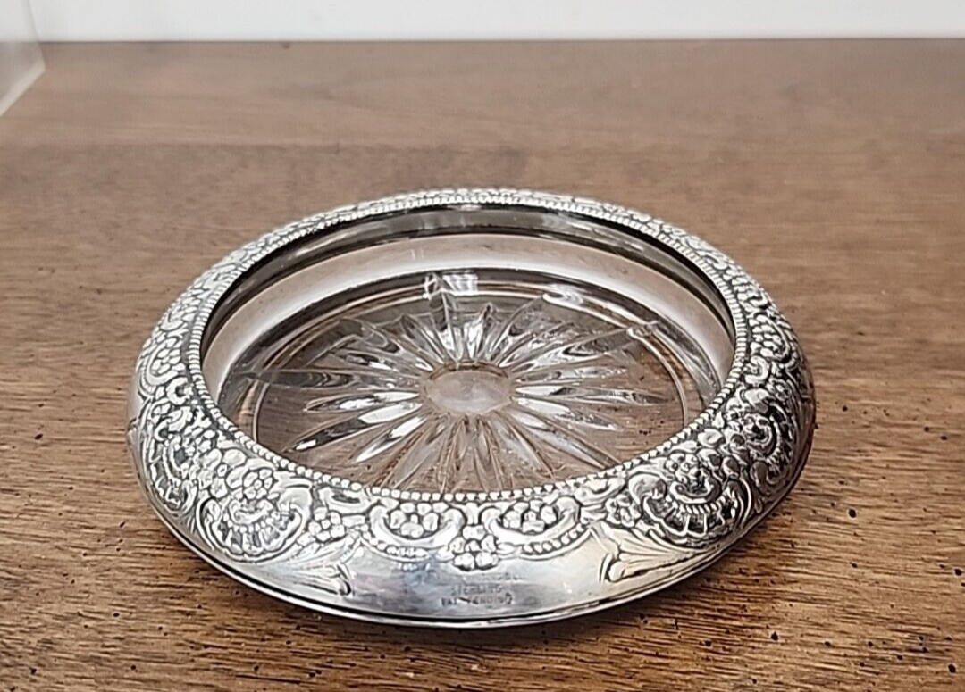 FRANK M WHITING STERLING FLORAL COASTER