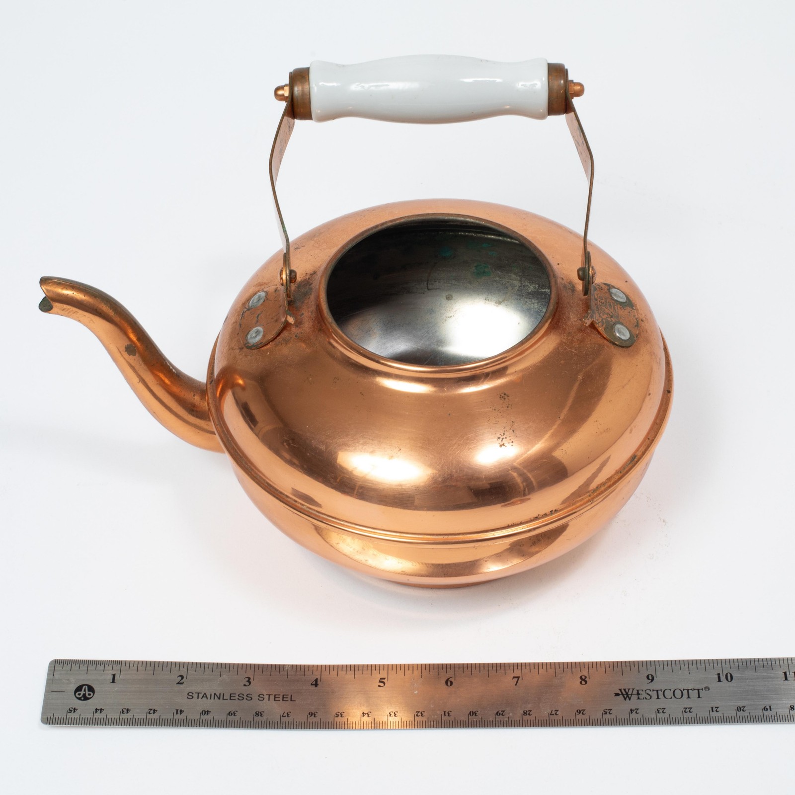 Vintage Tayee Solid Copper Teapot Ceramic Handle Spout Lid Kitchen Decor Taiwan