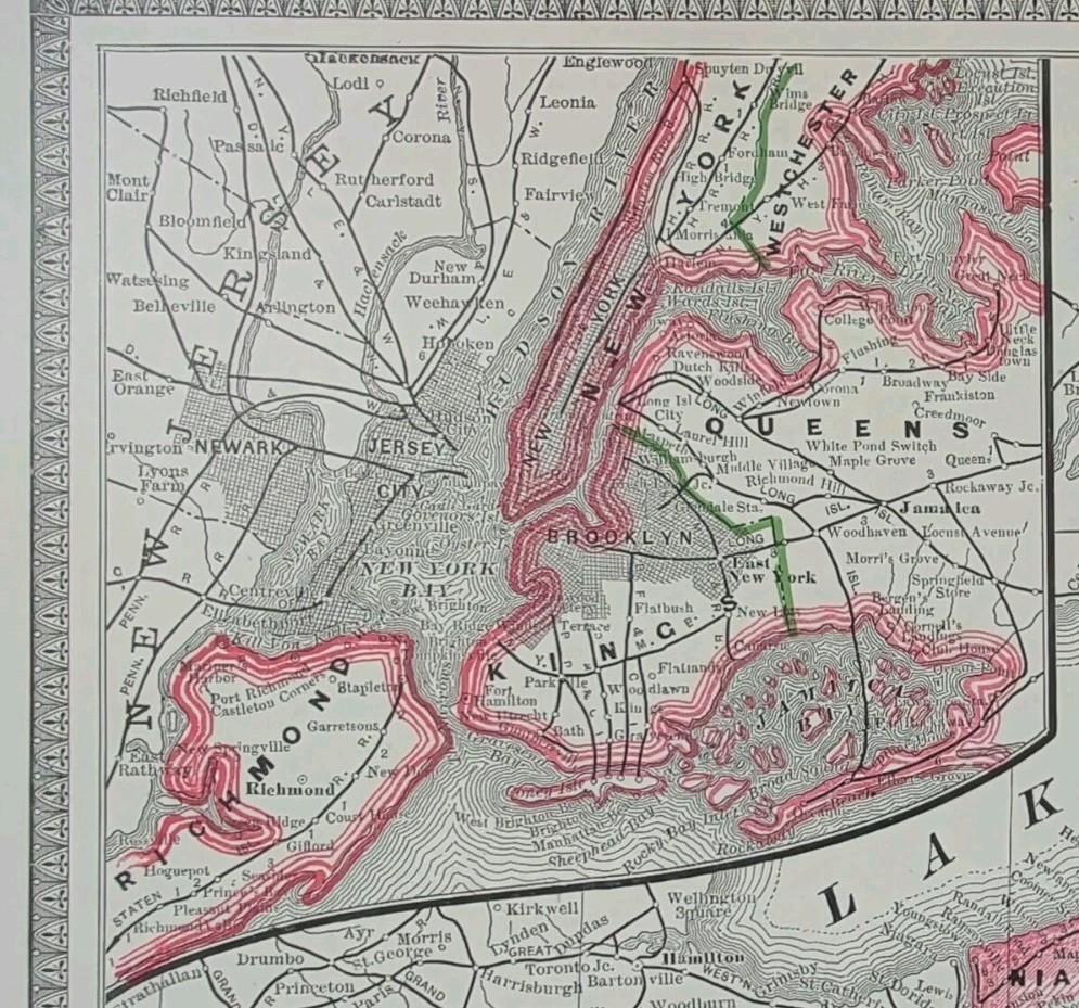 Vintage 1884 NEW YORK Map 21″x13″ ~ Old Antique Original ALBANY SCHENECTADY NY