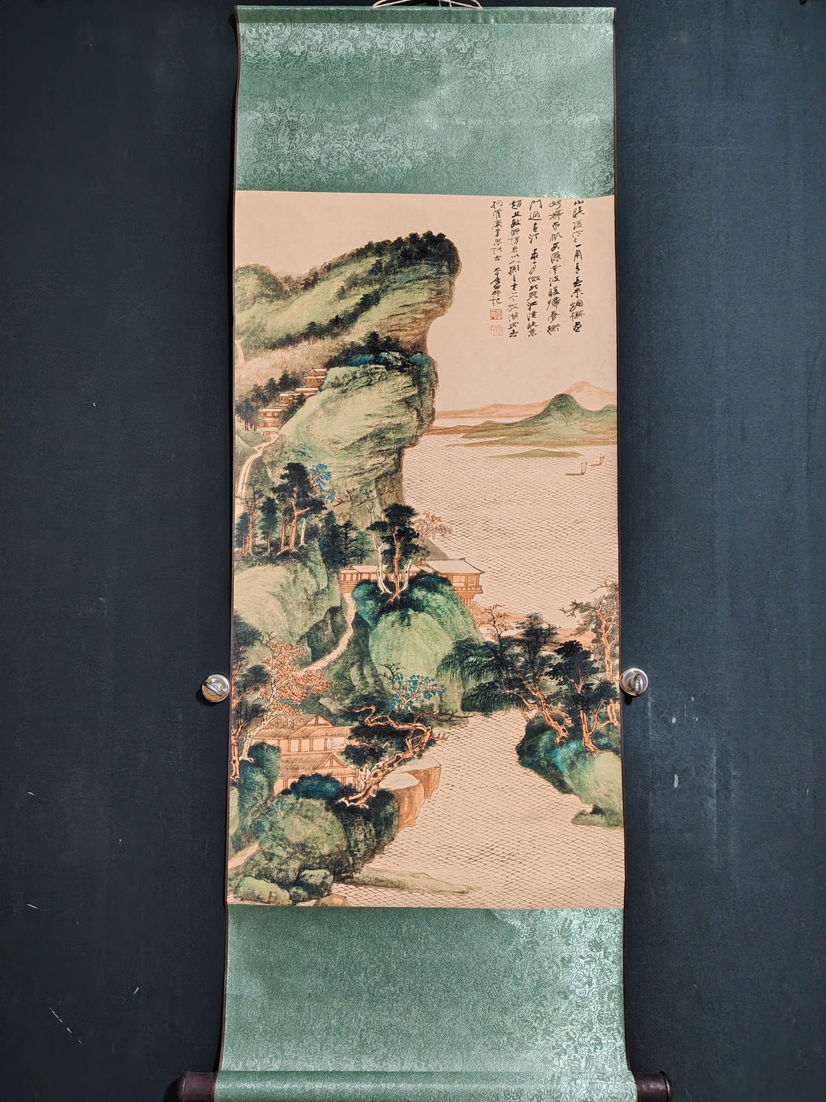 Chinese Beautiful Painting Scroll about Landscape By Zhang Daqian 张大千 静坐江边