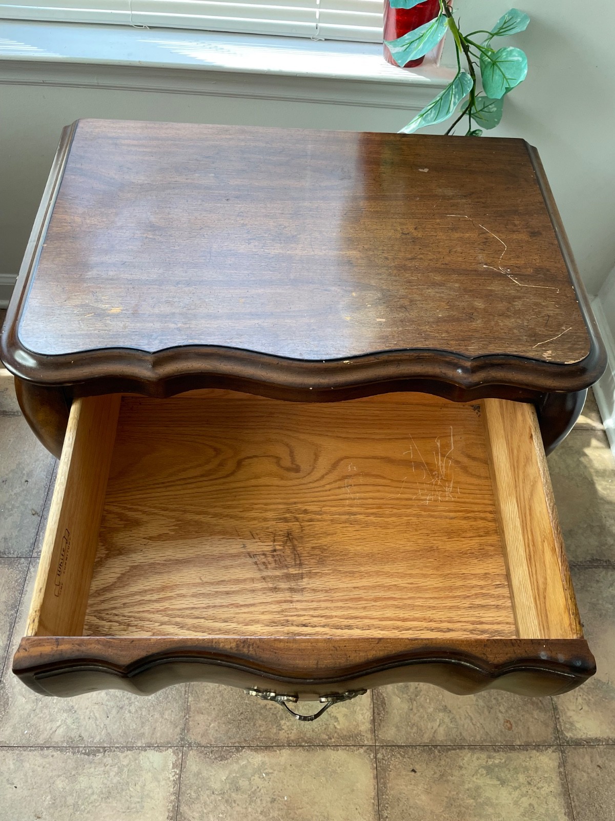 French Provincial Bombe Nightstands – Burl Walnut, Original Finish