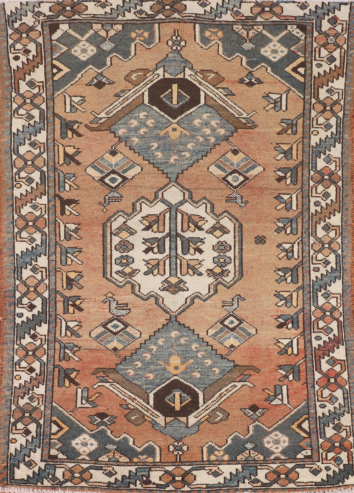 Vintage Rust Wool Bakhtiari Tribal Rug 4×6 Hand-knotted Geometric Nomad Carpet