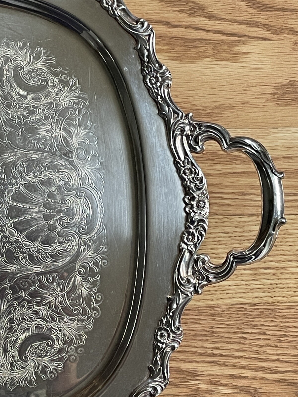VGT INT’L SILVER HEAVY 20.5” LONG SILVER PLATE FOOTED TRAY W/HANDLES “COUNTESS”