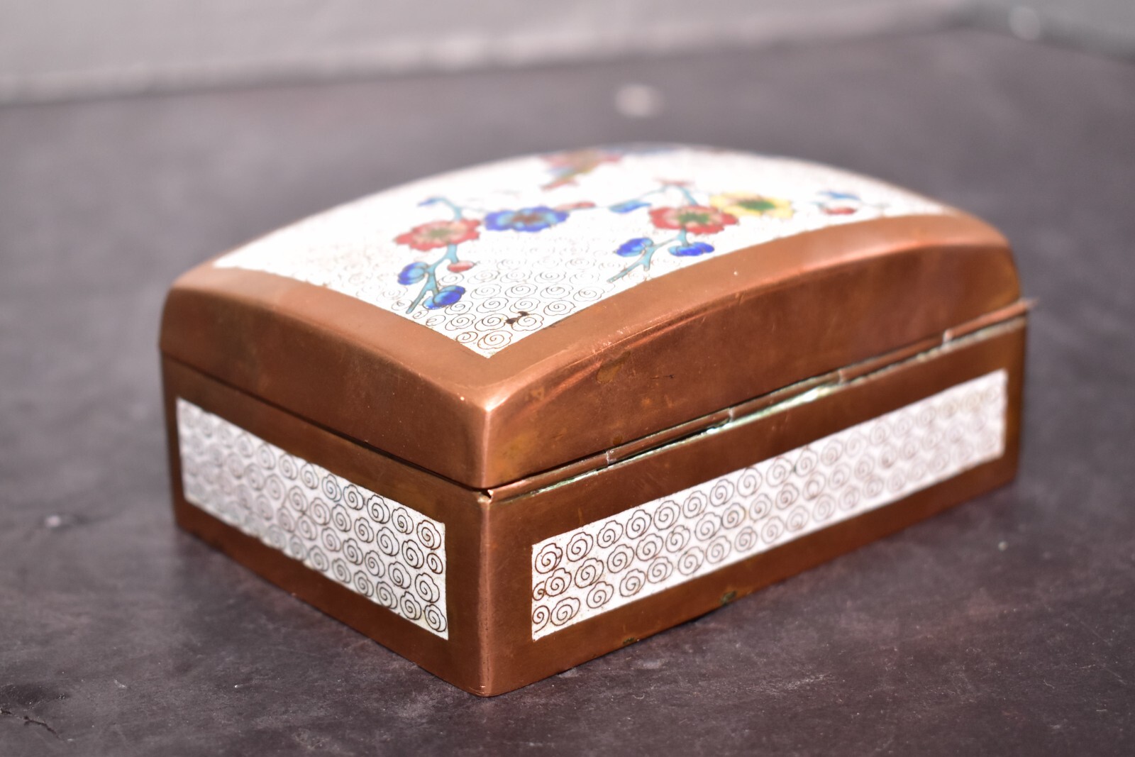 Antique Chinese White Cloisonne Smoking Set w/ LIDDED Box Ashtray Vintage