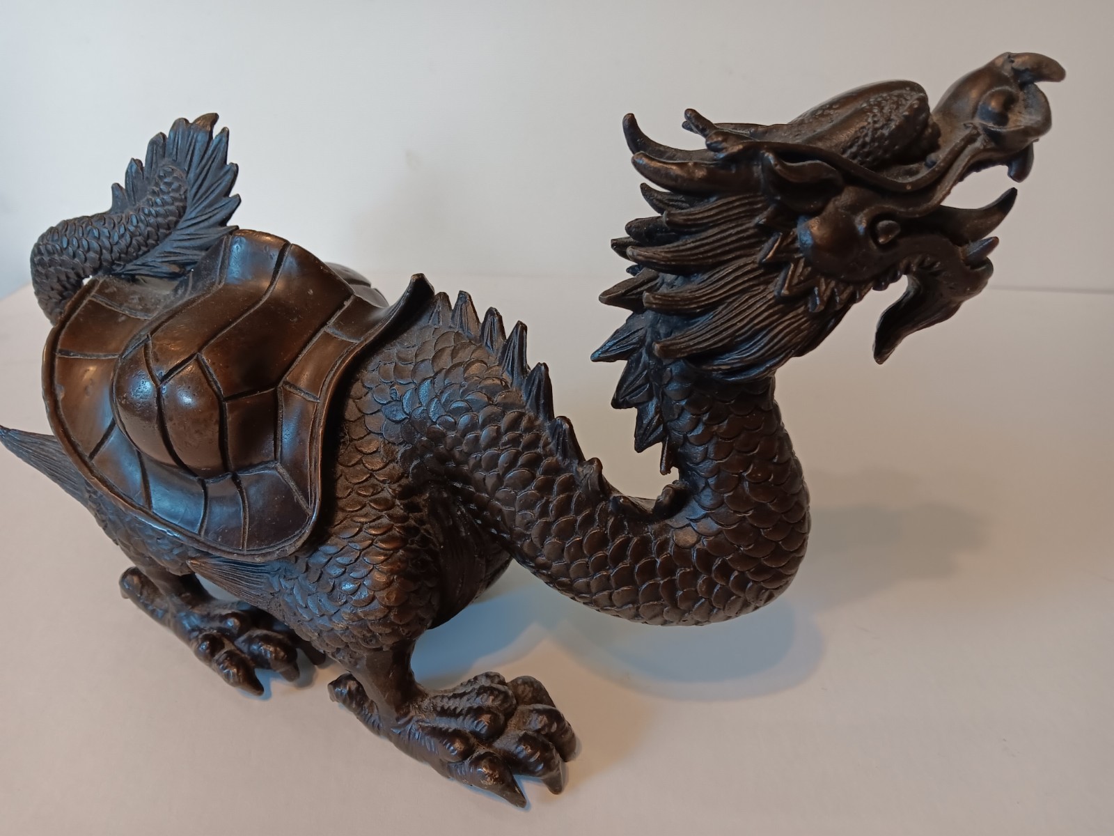8″ Old Chinese Dynasty Bronze Fengshui Dragon turtle Tortoise Animal Statue