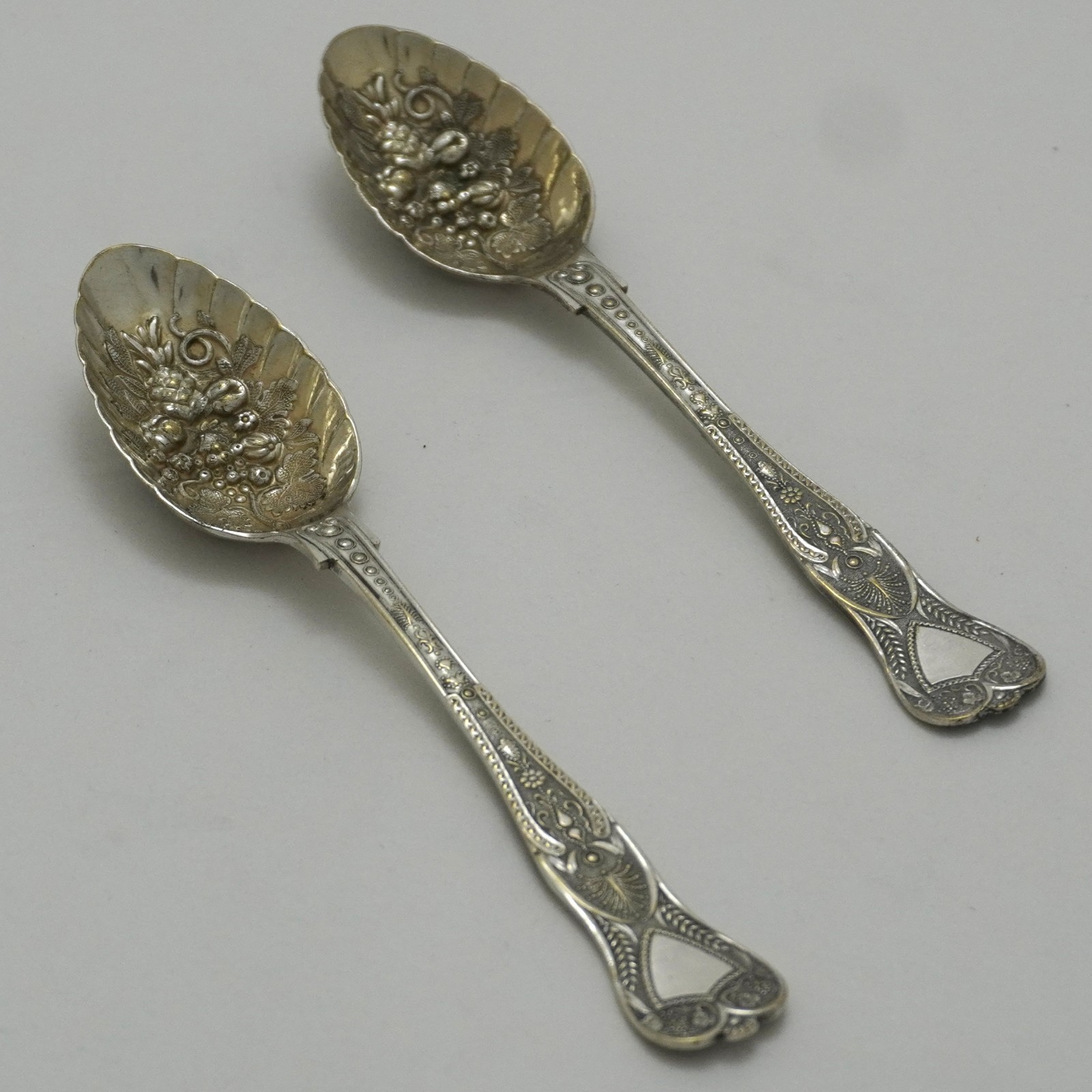 FLORENCE Pattern Victorian Silver Service Cutlery Pair of Embossed Fruit Spoon