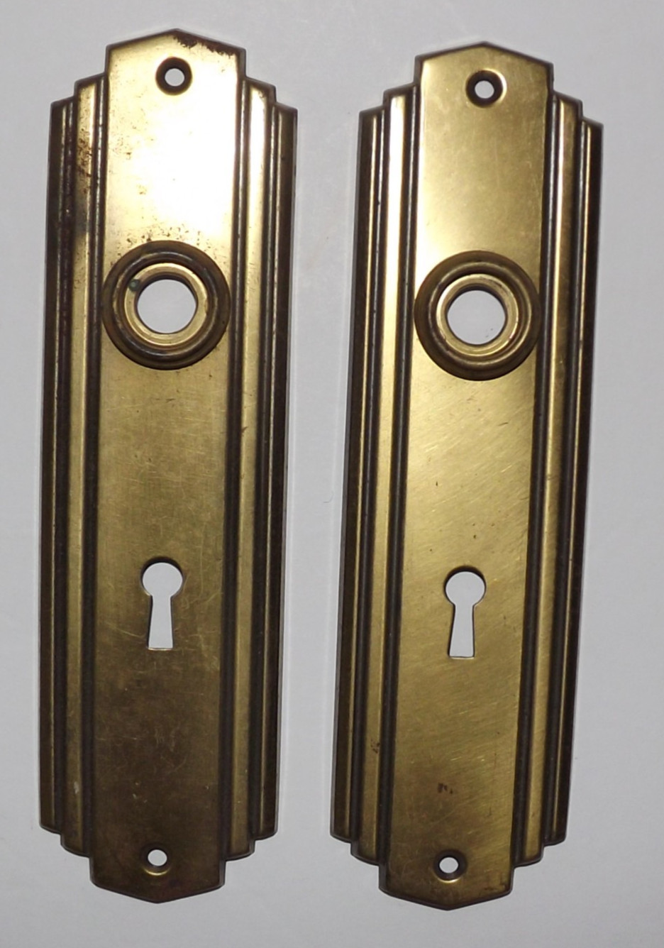 Lot Set Of 2 Vtg Doorknob With Skeleton Key Hole Metal Backplate Art Deco Style